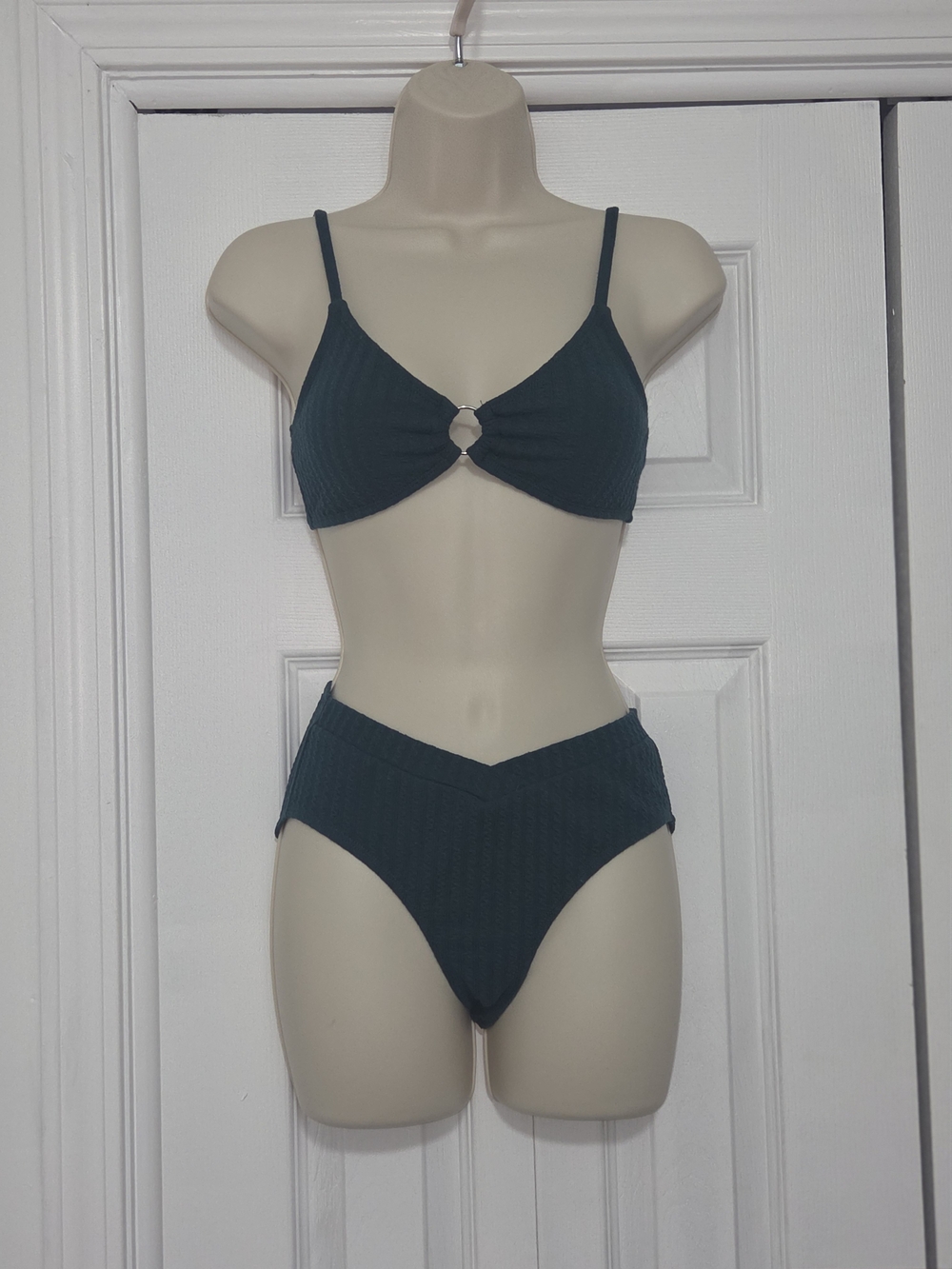 Kid's Green Teal Ring-Front Bikini Set